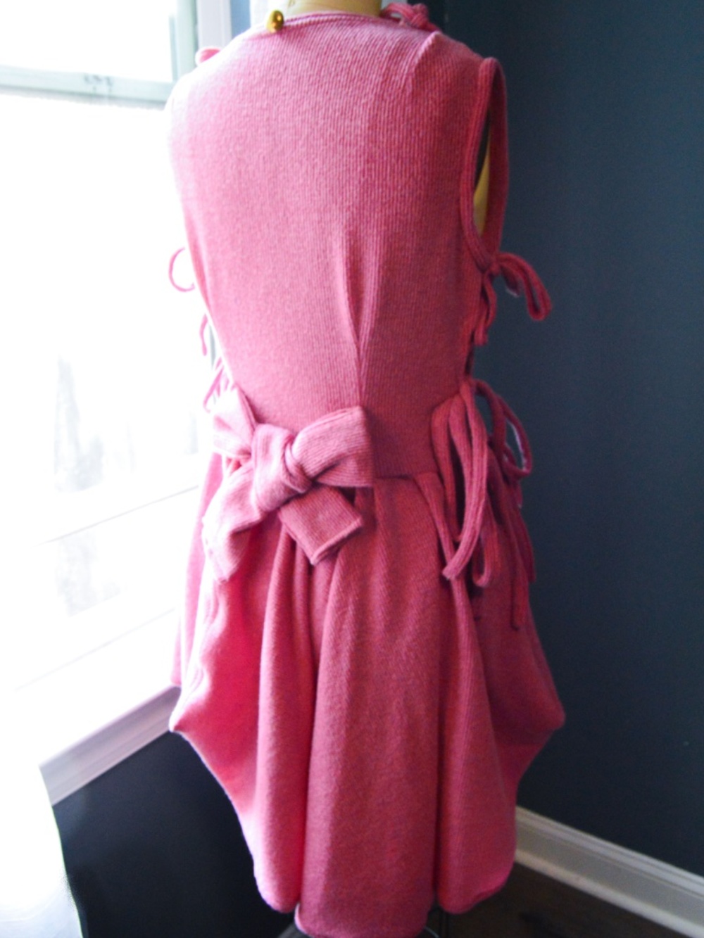 One of One Handmade, Dusty Pink Asymmetrical Soft Knit Mini Dress, with Bows - Picture 10 of 17